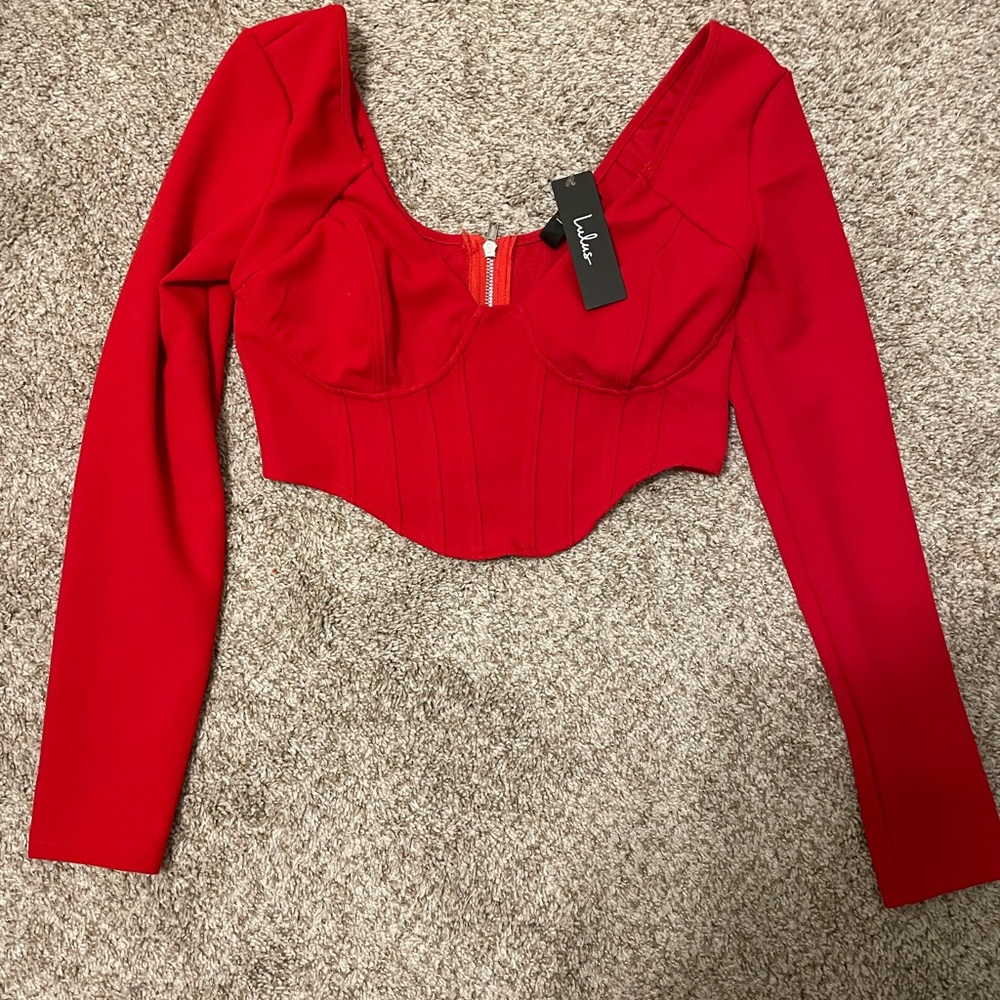 Red Long Sleeve Bustier Crop Top NWT